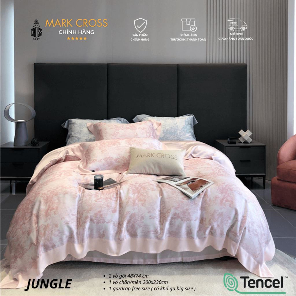 Mark Cross Jungle - Bộ Chăn ga cao cấp Mark Cross Tencel 100s thêu họa tiết