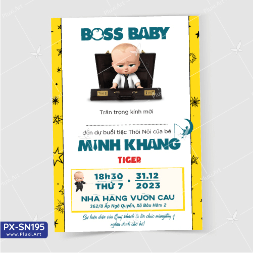 Thiệp sinh nhật -  Thôi nôi bé trai Nhóc Trùm |  Thiệp Pluxi in nội dung theo yêu cầu | PX_SN195