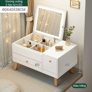 Bàn trang điểm ngồi bệt kèm hộc tủ phong cách Bắc Âu, tích hợp đèn LED có nút cảm ứng thông minh sang trọng, hiện đại