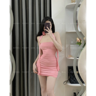 Đầm ống thun gân hoa cổ