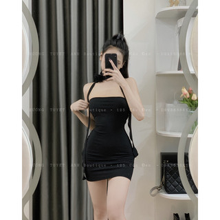 Đầm ống thun gân hoa cổ