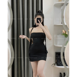 Đầm ống thun gân hoa cổ