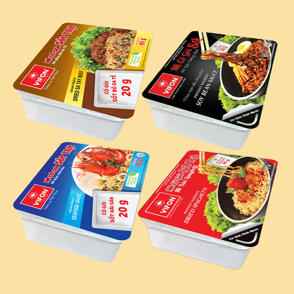 Combo 4 hộp mì xào sốt tương đen hải sản bò sa tế sốt Spaghetti VIFON hộp 90g