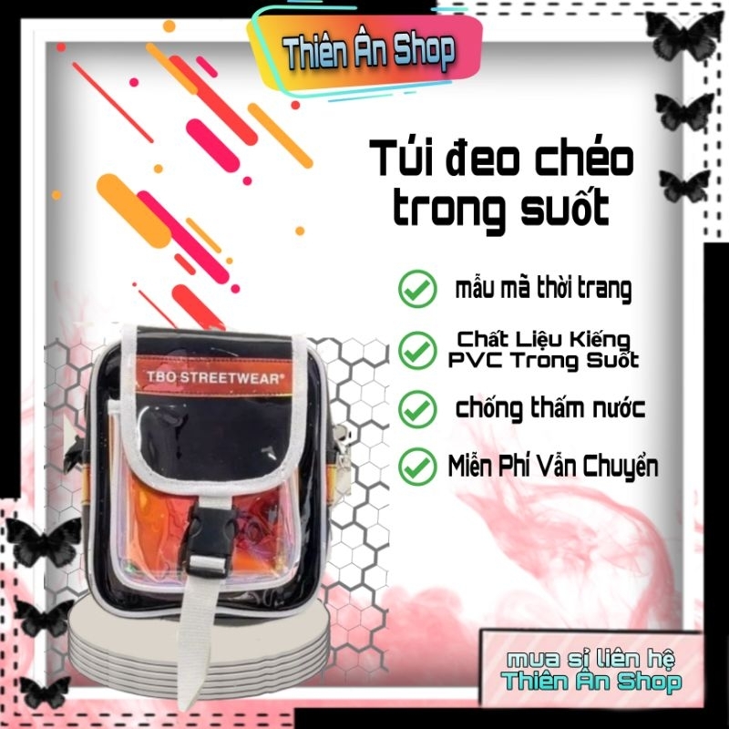 Túi đeo chéo bóng kiếng và trong suốt thời trang dành cho nam và nữ đen. trắng. TA021