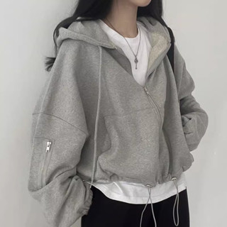 kh46|áo khoác thể thao hoodie khóa kéo có mũ dây rút hàn quốc nam nữ gd_order