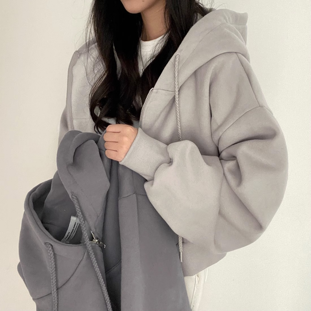 kh47|áo khoác hoodie có mũ thể thao croptop dáng ngắn hàn quốc dây rút gd_order