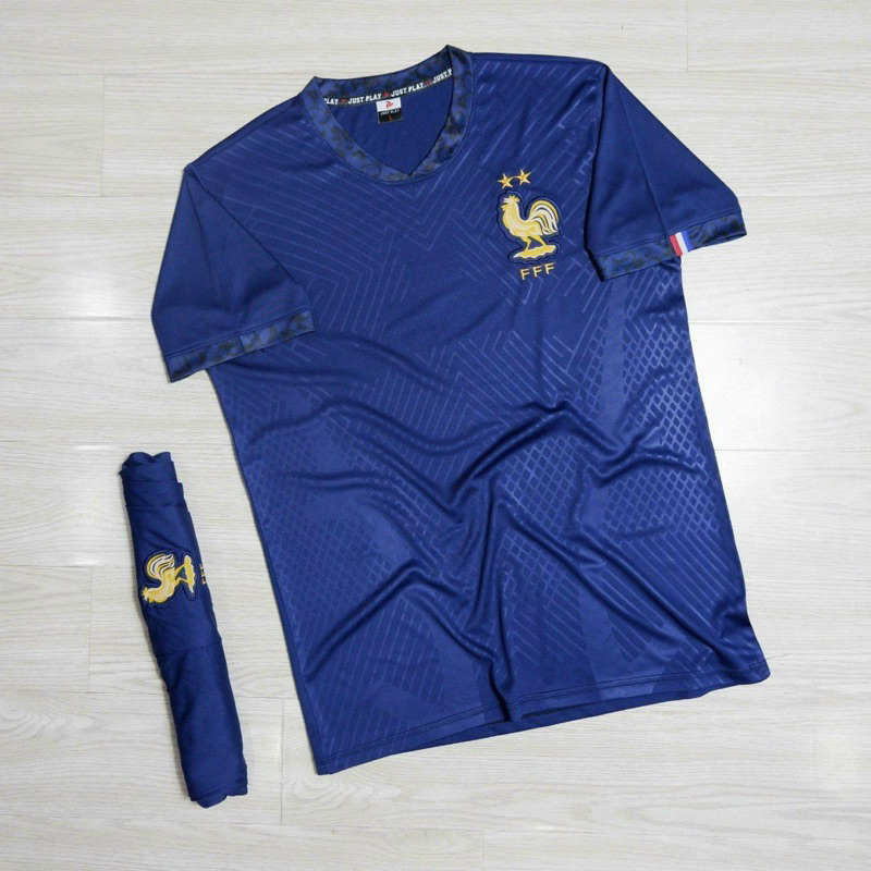 Bộ quần áo đá banh, bóng đá tuyển Pháp xanh than, in theo yêu cầu