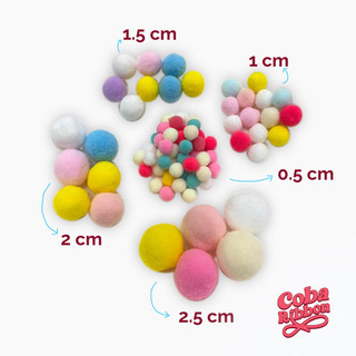Set Pom Pom cục bông tròn nhiều màu nhiều kích cỡ - Mix ngẫu nhiên