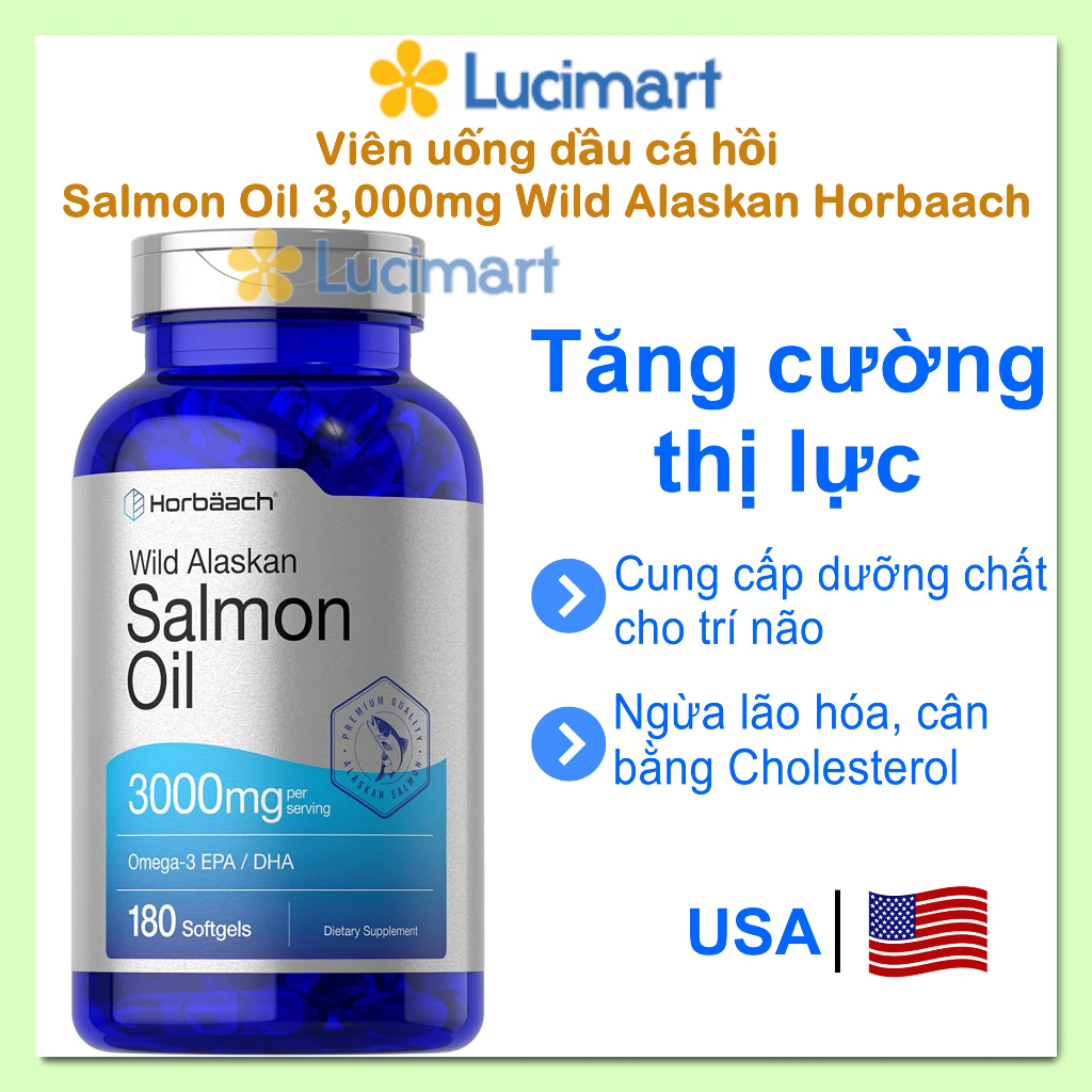 Viên uống dầu cá hồi Salmon Oil 3,000mg Wild Alaskan Horbaach hũ 180 viên