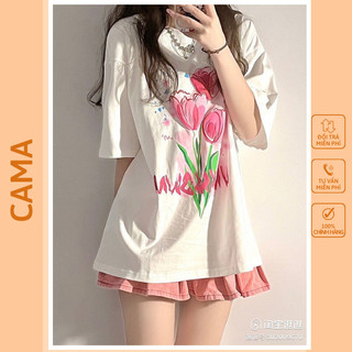 Áo thun nữ tay lỡ form rộng chất cotton su in 3 HỒNG  phong cách Hàn Quốc THU LÊ CAMASTORE  M972