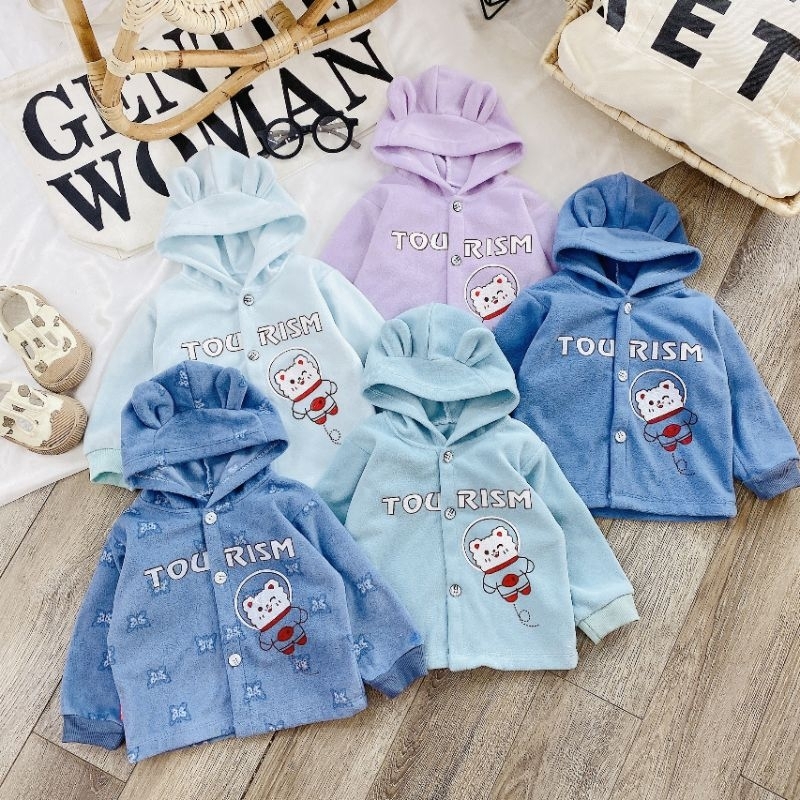 Áo Khoác Nỉ Bông Sơ Sinh Có Mũ Mềm Ấm Cho Bé 3-11KG