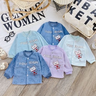 Áo Khoác Nỉ Bông Sơ Sinh Cổ Tàu Mềm Ấm Cho Bé 3-11KG
