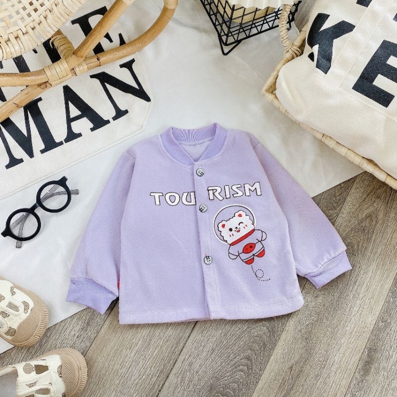 Áo Khoác Nỉ Bông Sơ Sinh Cổ Tàu Mềm Ấm Cho Bé 3-11KG