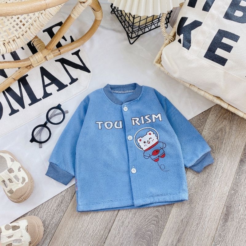 Áo Khoác Nỉ Bông Sơ Sinh Cổ Tàu Mềm Ấm Cho Bé 3-11KG