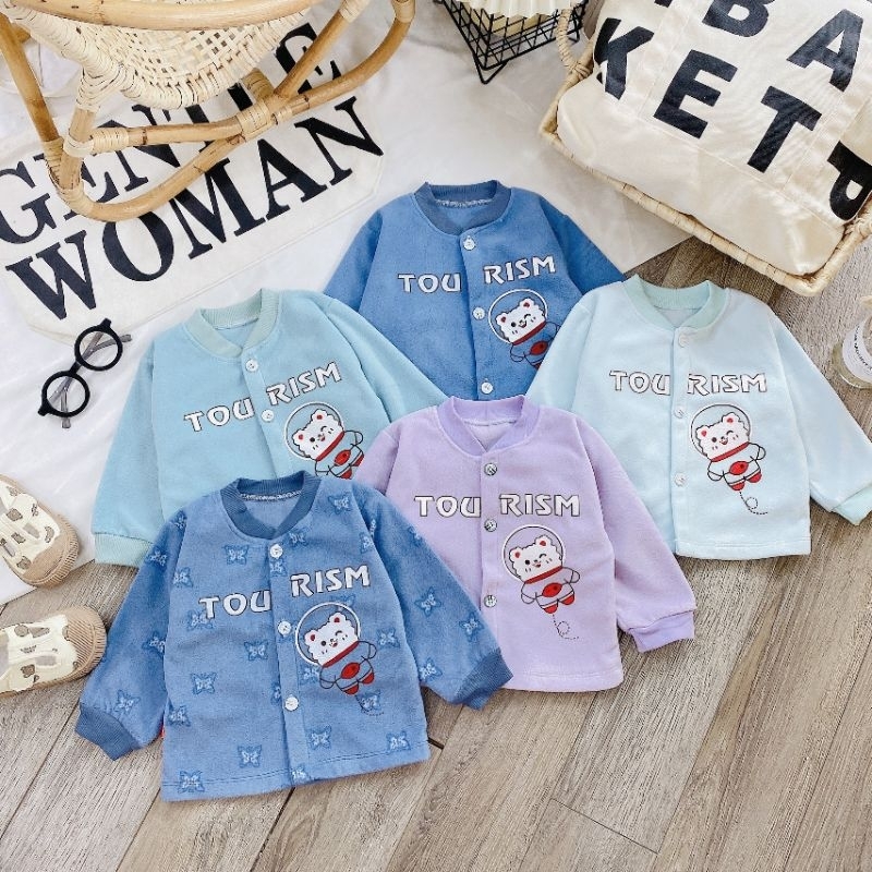 Áo Khoác Nỉ Bông Sơ Sinh Cổ Tàu Mềm Ấm Cho Bé 3-11KG