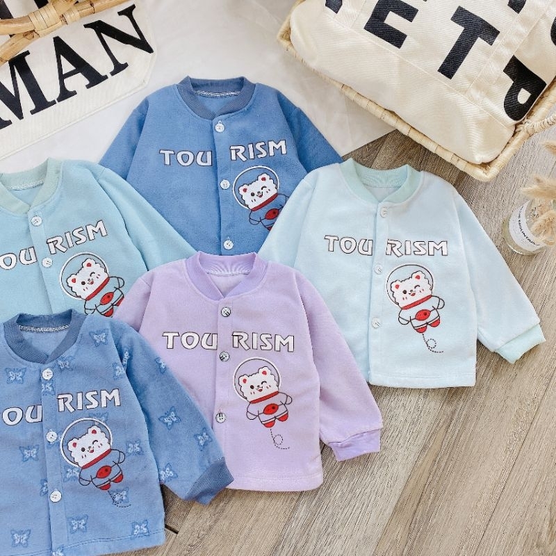 Áo Khoác Nỉ Bông Sơ Sinh Cổ Tàu Mềm Ấm Cho Bé 3-11KG