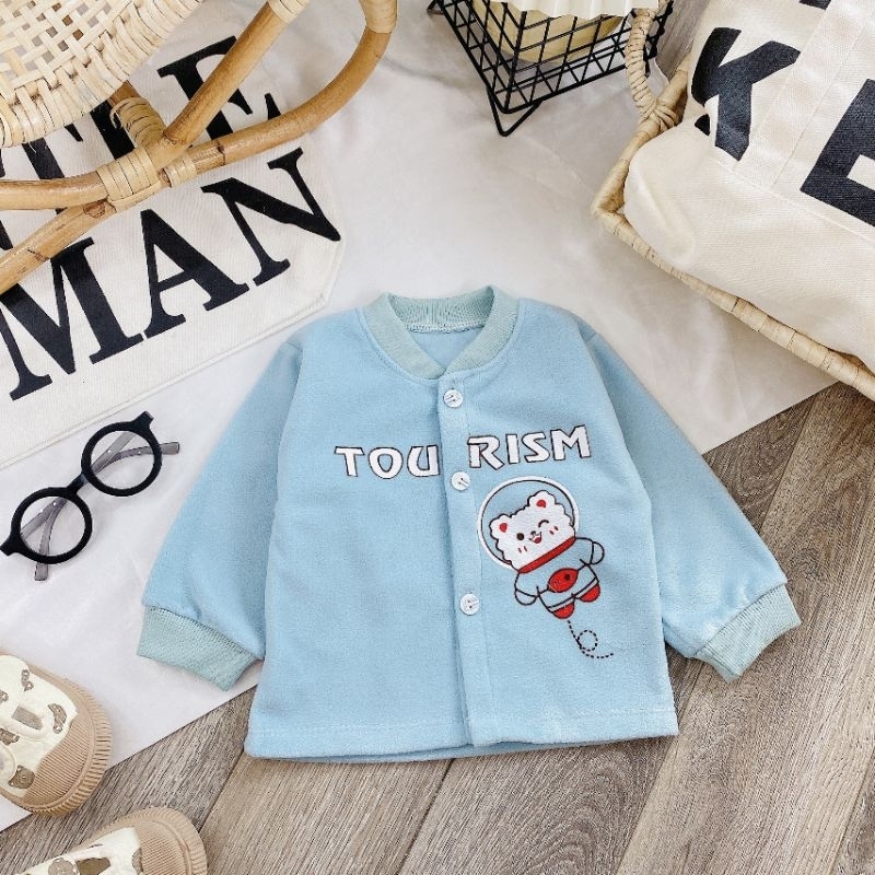 Áo Khoác Nỉ Bông Sơ Sinh Cổ Tàu Mềm Ấm Cho Bé 3-11KG