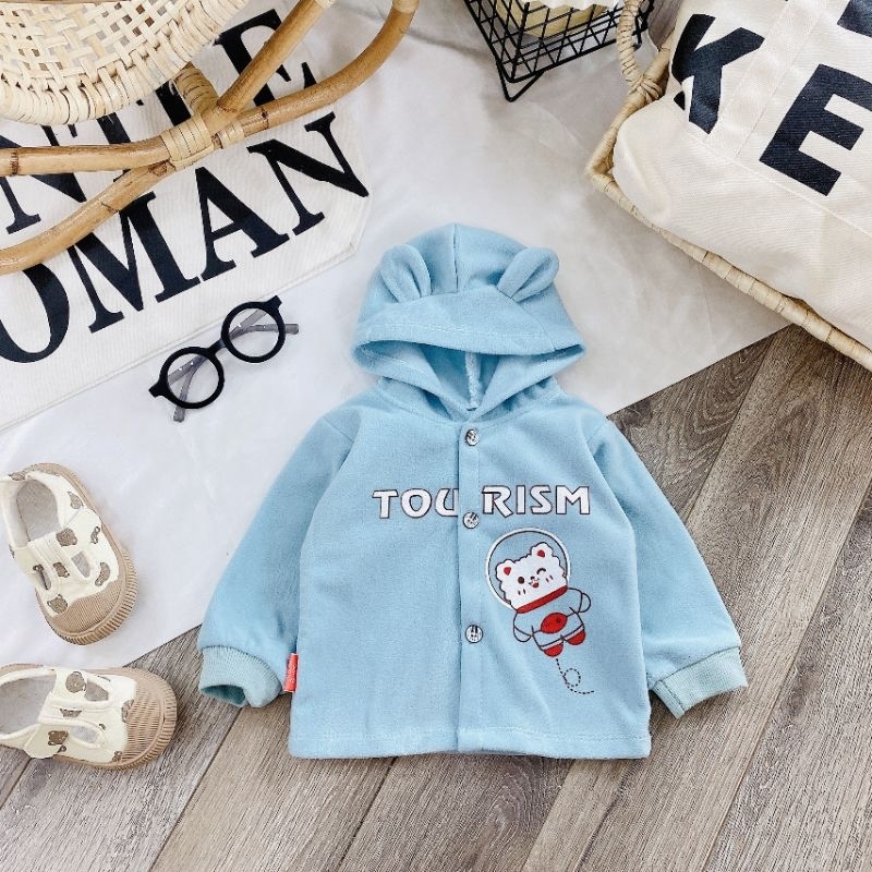 Áo Khoác Nỉ Bông Sơ Sinh Có Mũ Mềm Ấm Cho Bé 3-11KG