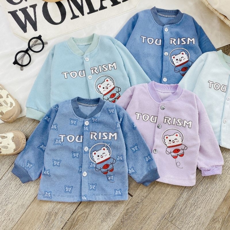 Áo Khoác Nỉ Bông Sơ Sinh Cổ Tàu Mềm Ấm Cho Bé 3-11KG