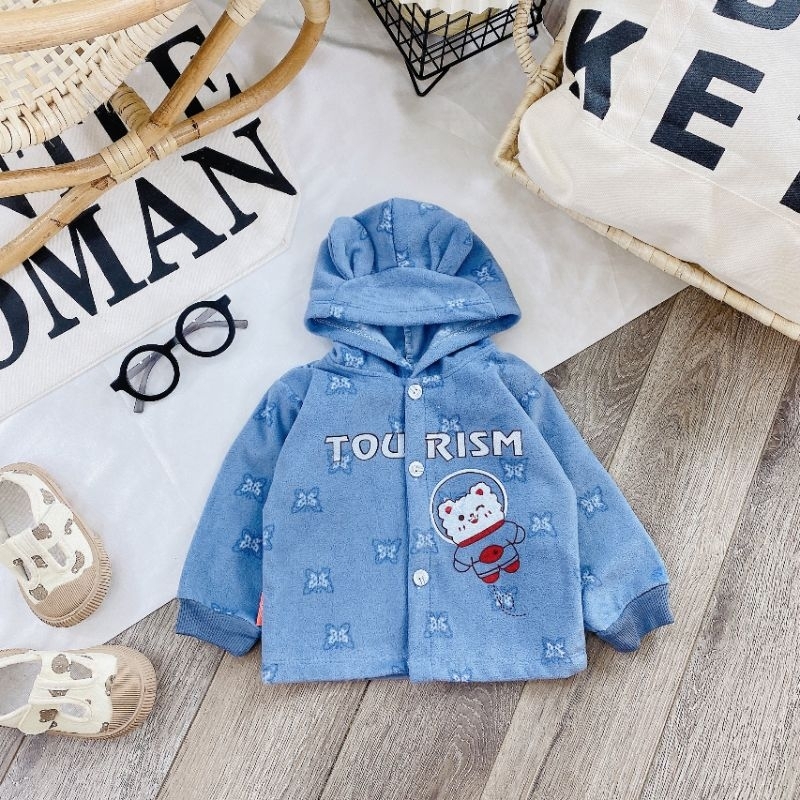 Áo Khoác Nỉ Bông Sơ Sinh Có Mũ Mềm Ấm Cho Bé 3-11KG