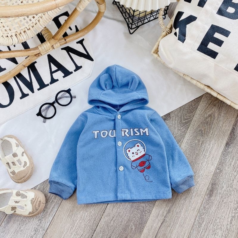 Áo Khoác Nỉ Bông Sơ Sinh Có Mũ Mềm Ấm Cho Bé 3-11KG