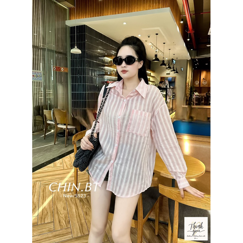 Áo Sơmi Kẻ Sọc Chữ Lưng QC L1