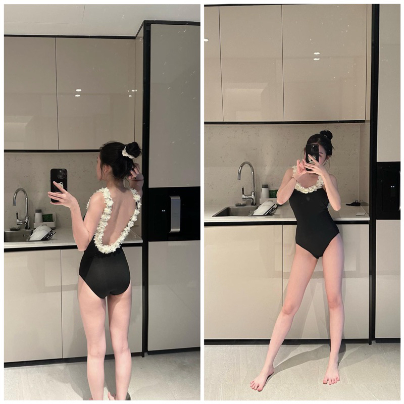 THE2001STORE | Bikini một mảnh đính hoa hở lưng, Bodysuit hai dây khoét lưng, đồ bơi sexy