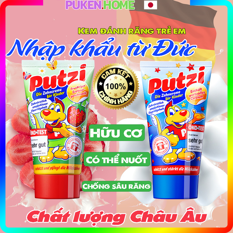 Kem Đánh Răng Cho Bé Putzi Chính Hãng Đức Vị Dâu Và Canxi Cho Răng Bé Chắc Khỏe Tuýp 50Ml