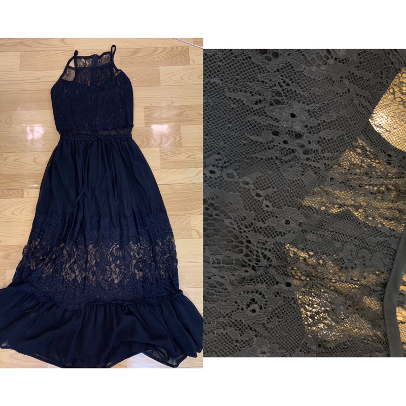 Váy maxi trắng/đen