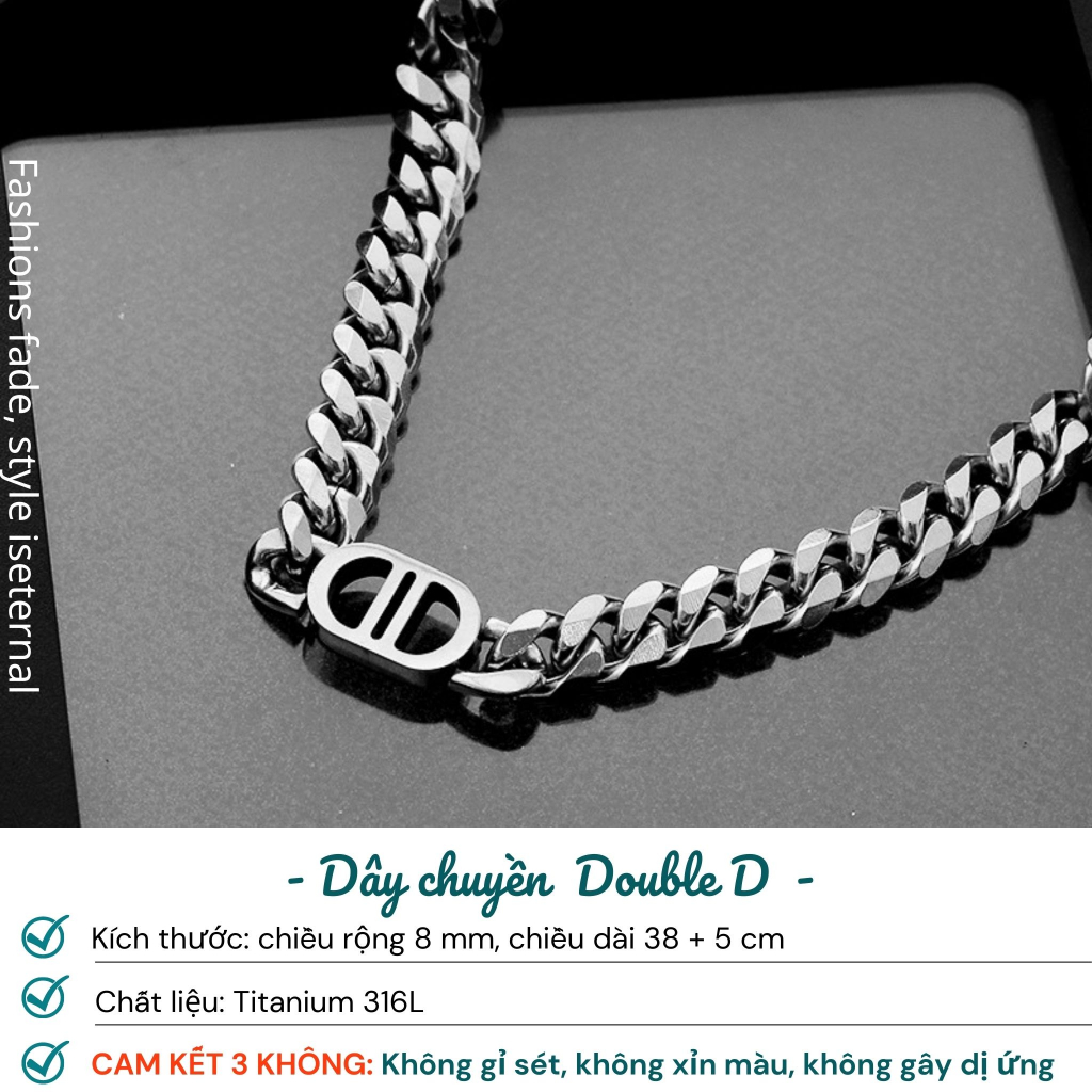Dây chuyền nam titan Double D màu bạc, vòng cổ nam đẹp  không gỉ - không phai màu thời trang Hottrend 2023 DETINO DC16