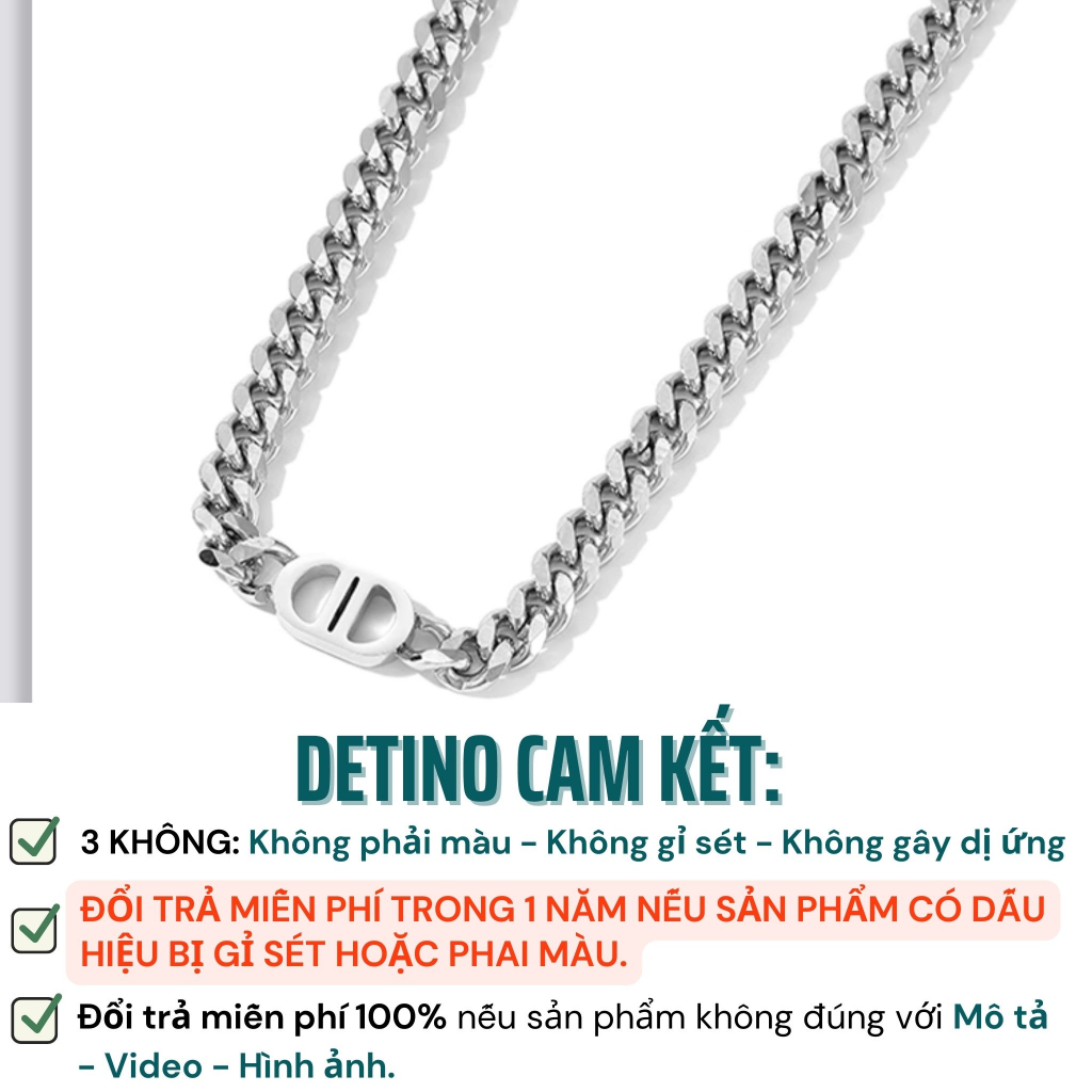 Dây chuyền nam titan Double D màu bạc, vòng cổ nam đẹp  không gỉ - không phai màu thời trang Hottrend 2023 DETINO DC16