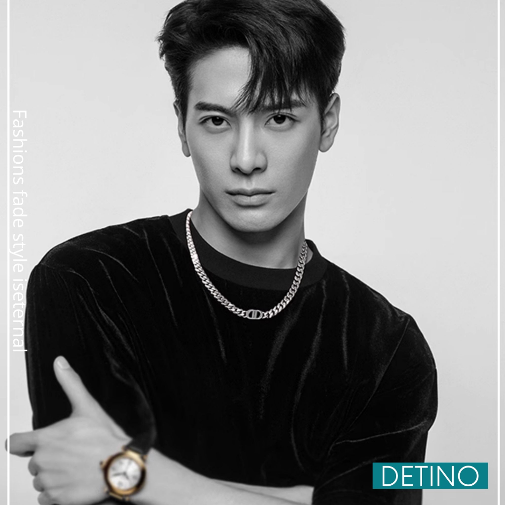 Dây chuyền nam titan Double D màu bạc, vòng cổ nam đẹp  không gỉ - không phai màu thời trang Hottrend 2023 DETINO DC16