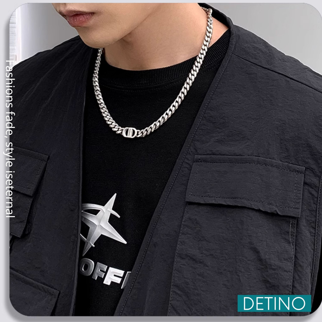 Dây chuyền nam titan Double D màu bạc, vòng cổ nam đẹp  không gỉ - không phai màu thời trang Hottrend 2023 DETINO DC16