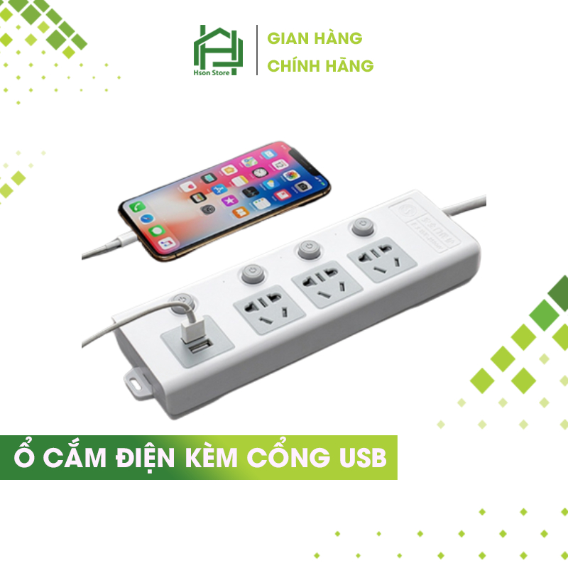 Ổ cắm điện đa năng thông minh kèm 2 cổng USB 5v sạc nhanh, ổ cắm chống giật chịu tải 2500W, tiết kiệm 30 kilowatt giờ
