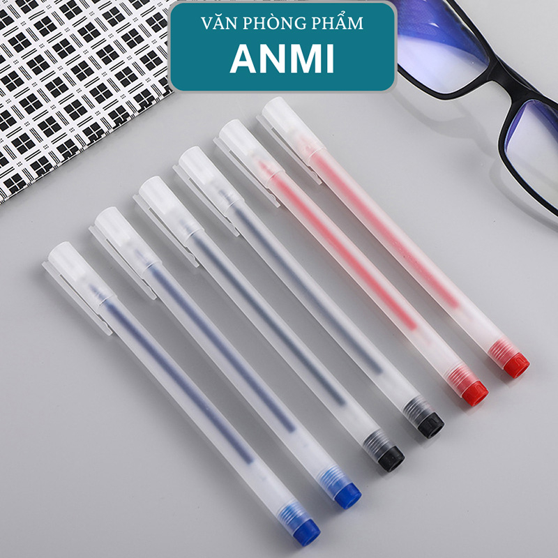 Bút gel ANMI viết gel bút nước đen xanh đỏ mực khô nhanh ngòi 0,5mm bút gel đen mực trơn mượt đều viết cực thích B14
