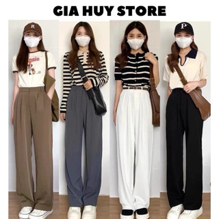 Quần nữ dài ống suông rộng vải trượt thái phong cách Hàn quốc