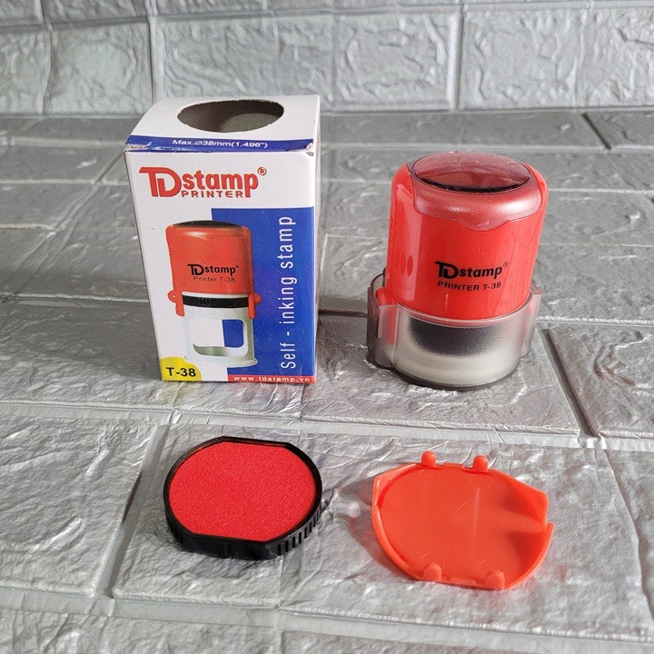 Hộp Con Dấu Tròn TDStamp Rubber Stamp Self Inking Stamp chính hãng nhựa cao cấp T-38 Kích thước D38mm