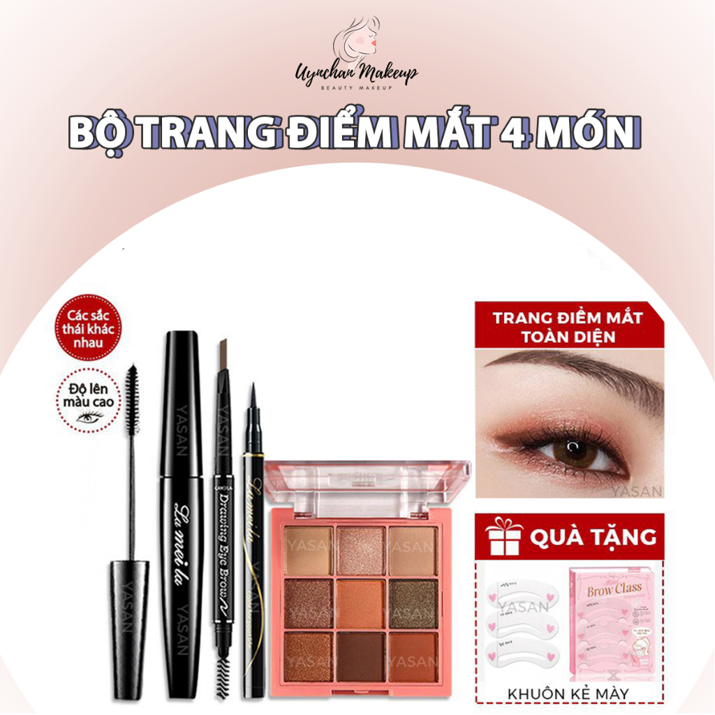 Bộ trang điểm mắt 4 món cơ bản Phấn mắt, kẻ mày, kẻ mắt, mascara makeup tự nhiên Uynchan