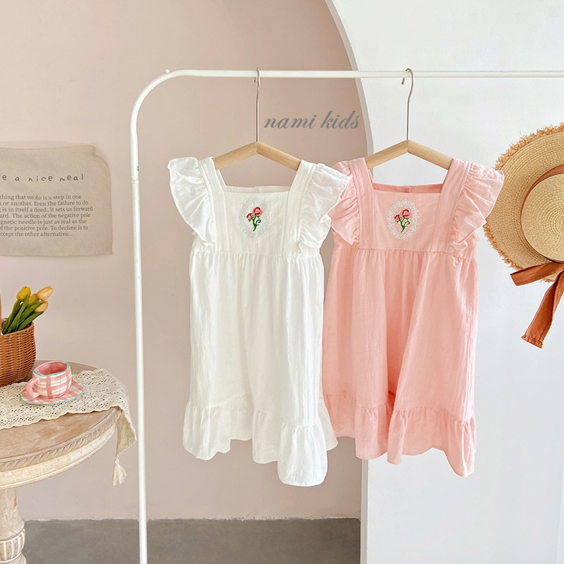 Đầm công chúa hãng Dudu Cream thêu hoa cổ điển phong cách hàn quốc cho bé