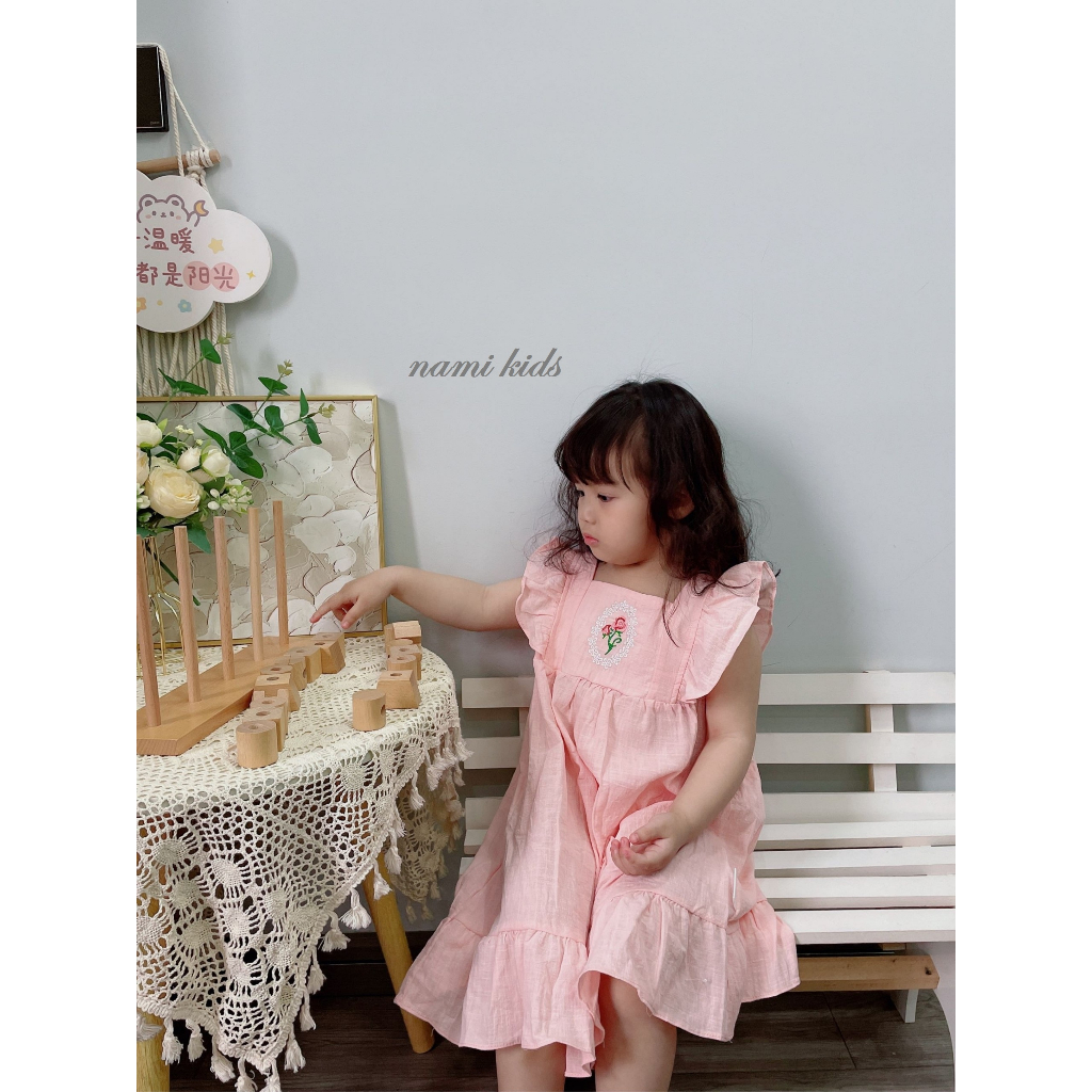 Đầm công chúa hãng Dudu Cream thêu hoa cổ điển phong cách hàn quốc cho bé