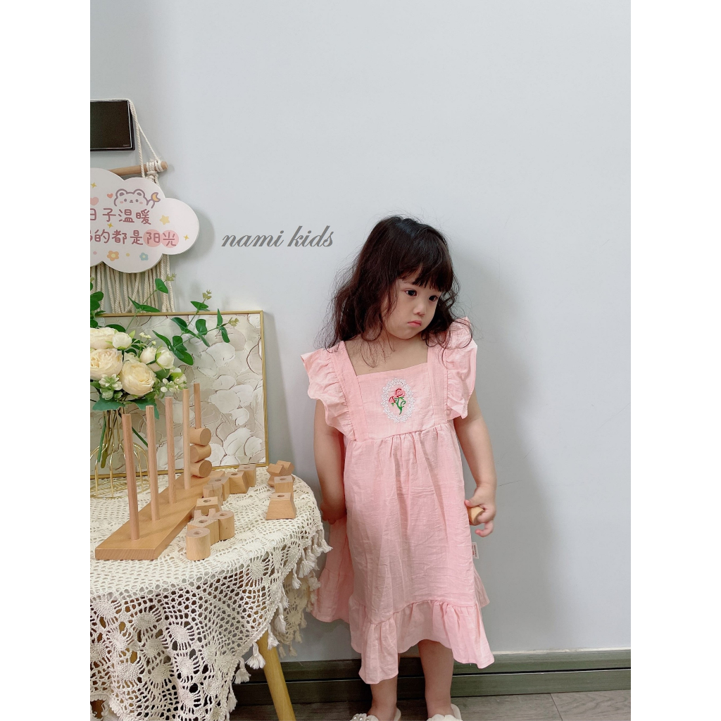 Đầm công chúa hãng Dudu Cream thêu hoa cổ điển phong cách hàn quốc cho bé