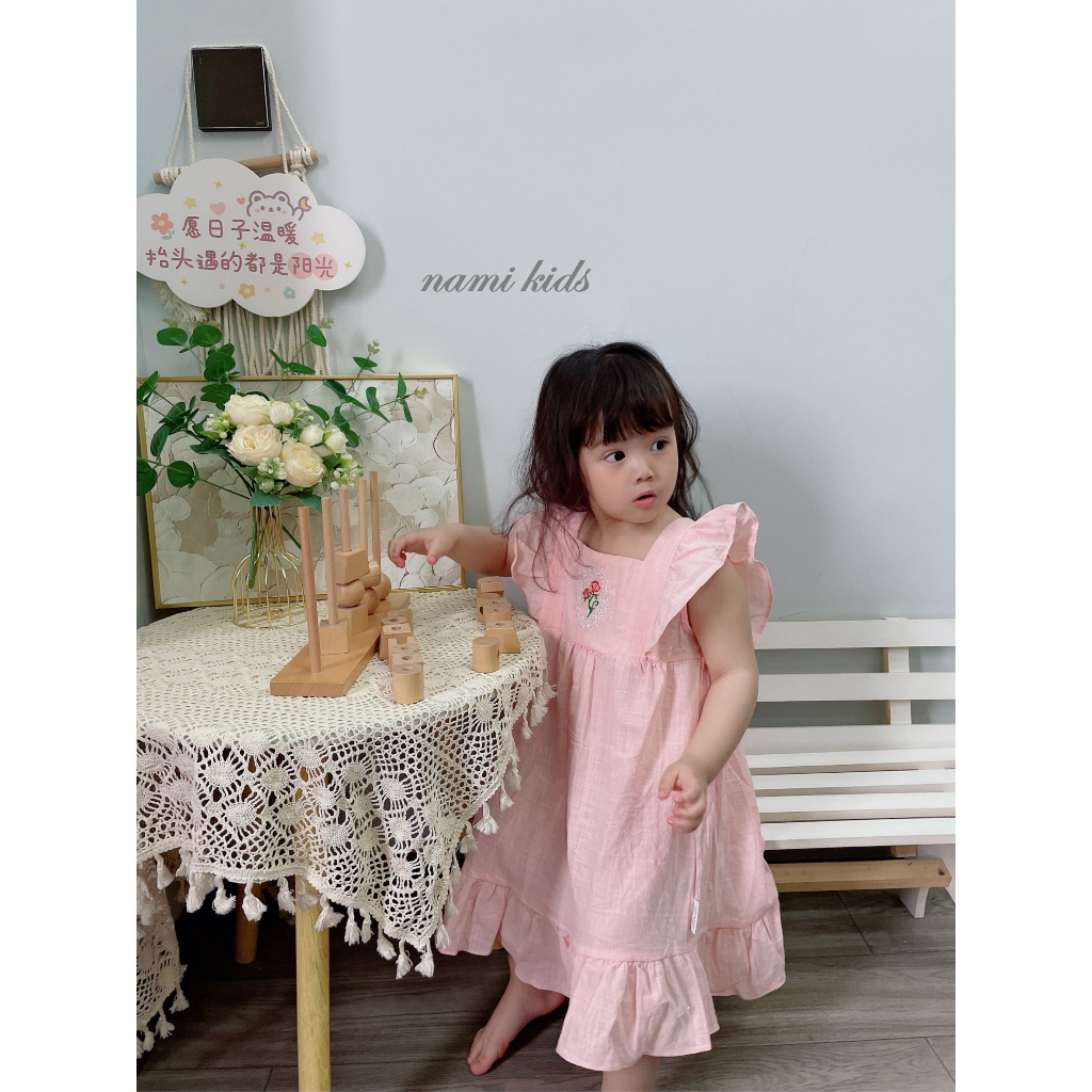 Đầm công chúa hãng Dudu Cream thêu hoa cổ điển phong cách hàn quốc cho bé