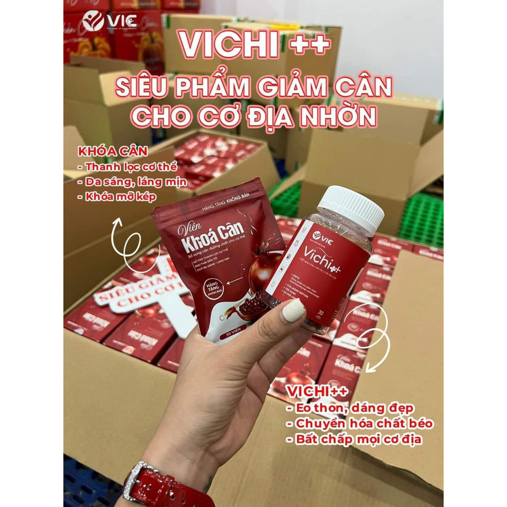 Viên giảm cân VICHI++ phiên bản cải tiến 2023 tặng khoá cân dành cho cơ địa nhờn