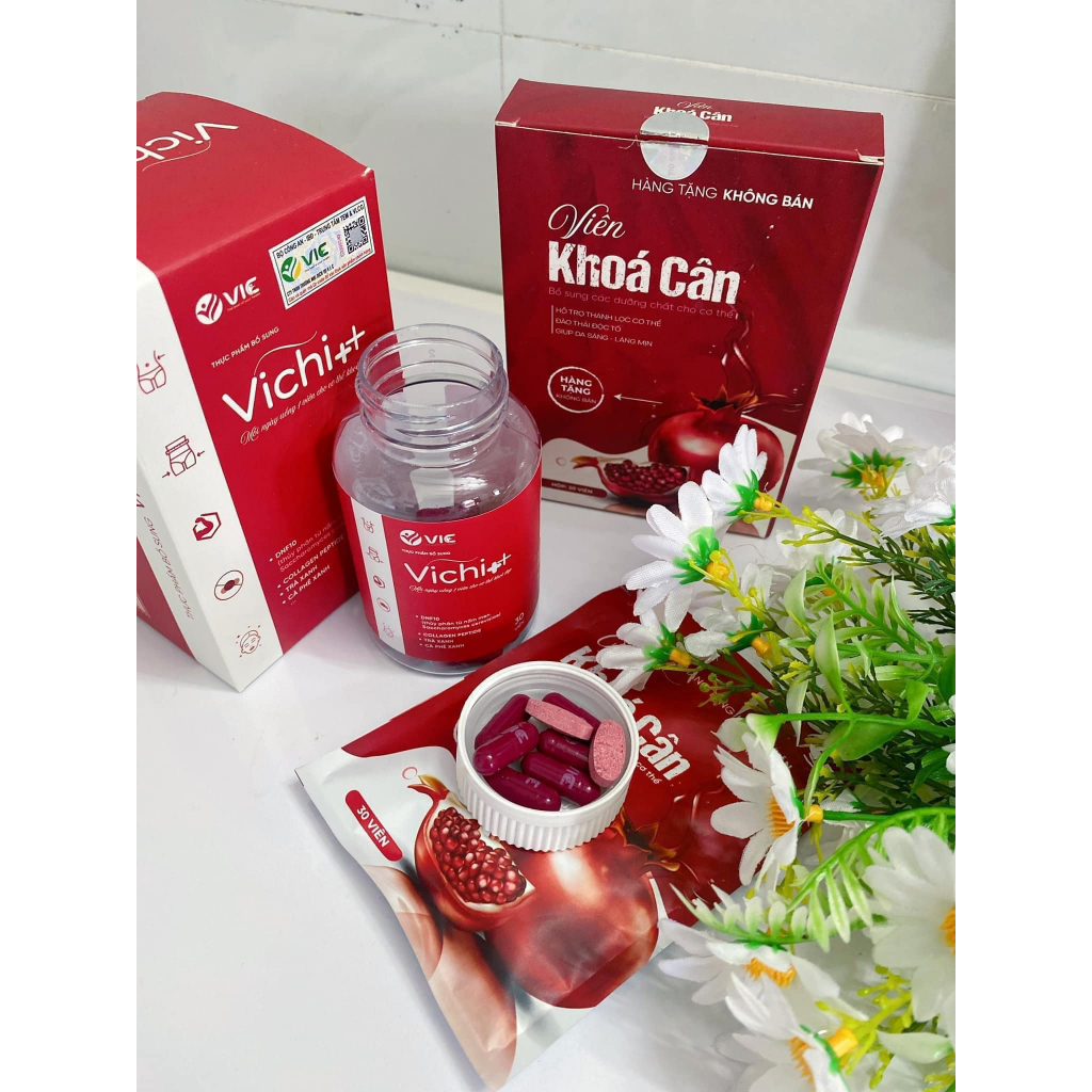 Viên giảm cân VICHI++ phiên bản cải tiến 2023 tặng khoá cân dành cho cơ địa nhờn