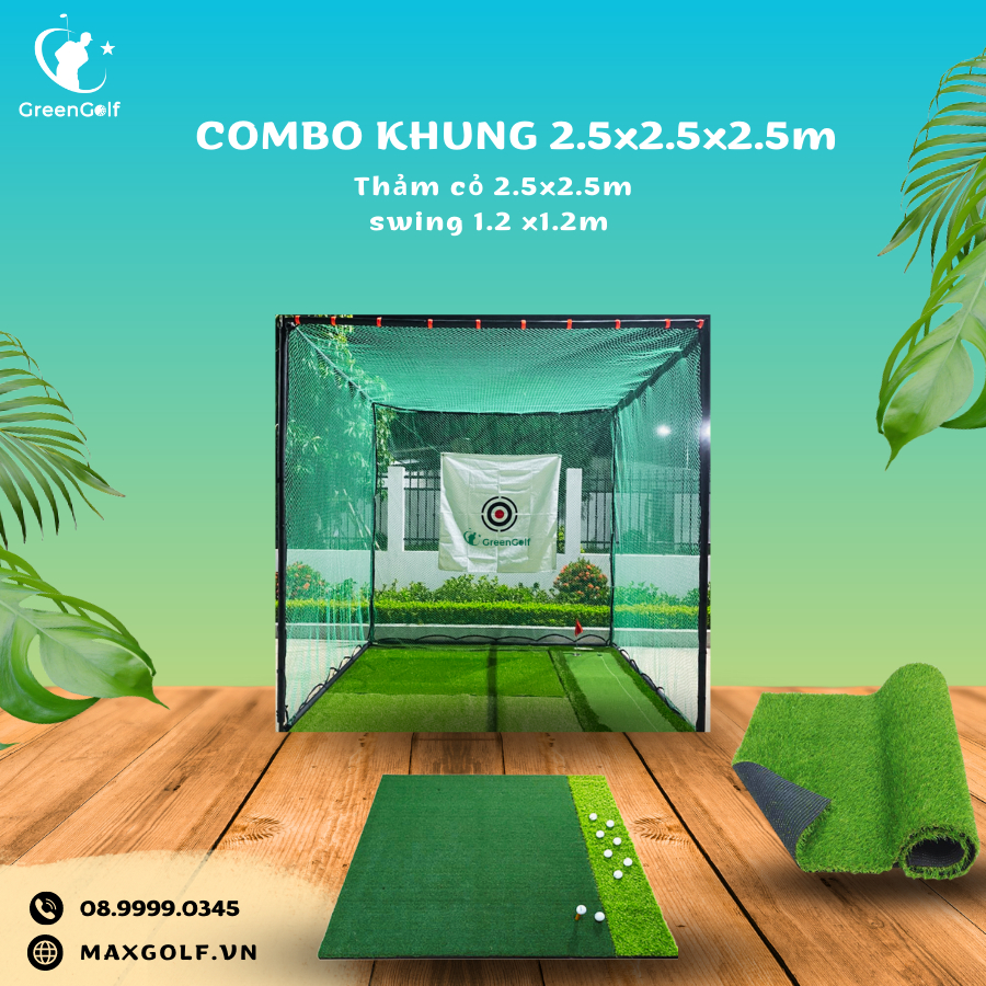 Bộ khung tập golf, thảm tập golf, Cỏ golf, combo tập golf tại nhà đầy đủ