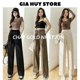 Quần nữ ống suông ống rộng cạp cao thắt dây bên hông