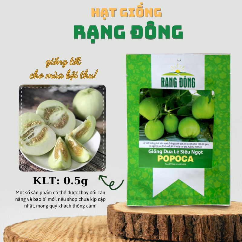 Hạt giống Dưa Lê POPOCA siêu ngọt, trái to, trồng quanh năm (gói 0,5 gr) - Hạt giống Rạng Đông