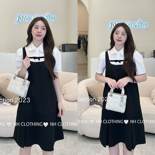 Váy xuông cổ vạt nơ thư chất cát hàn mềm mát
