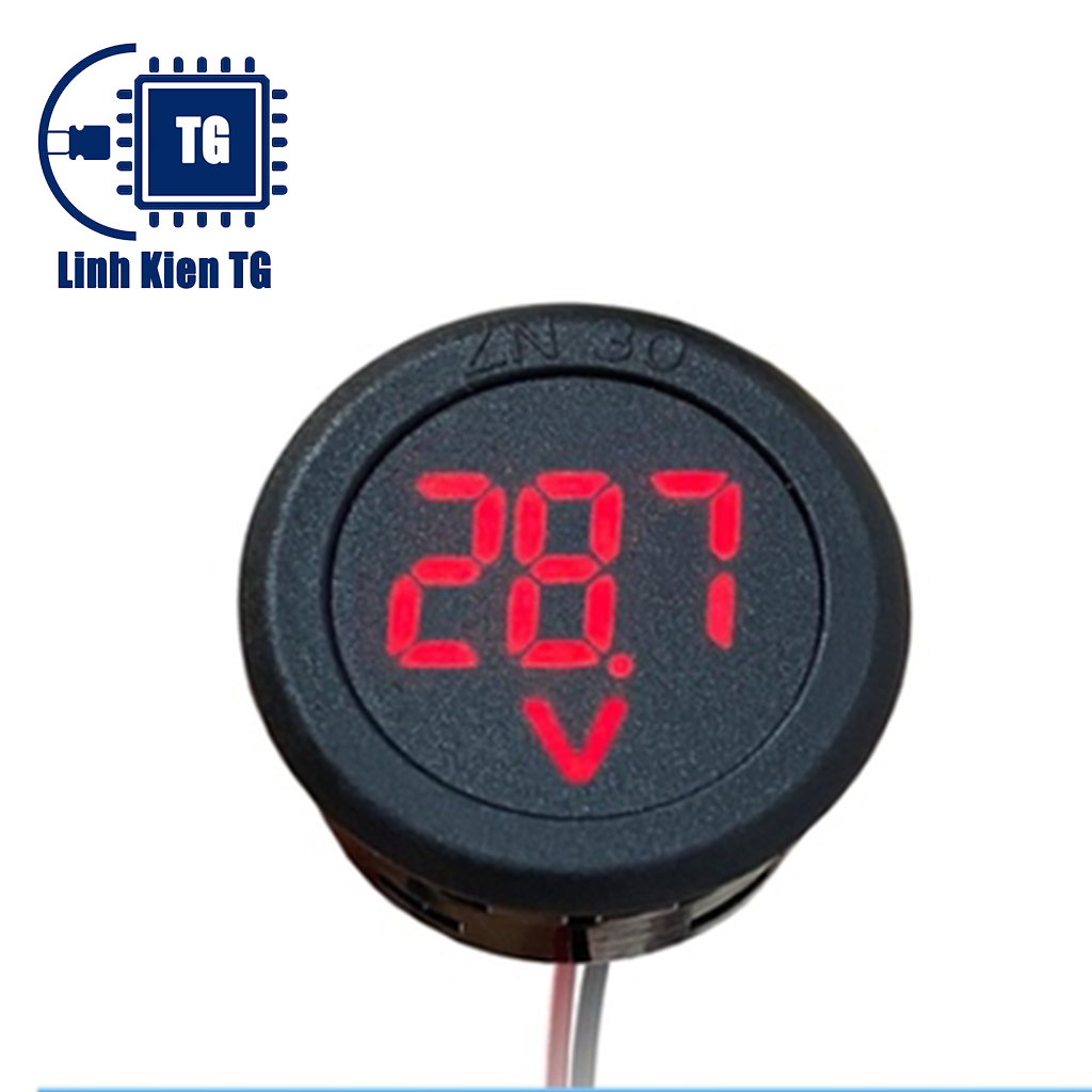 Vôn Kế DC 4-100V Màn Hình LED Kỹ Thuật Số Tròn 2 Dây Chuyên Dụng