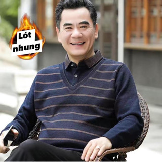 Áo len nam trung niên cổ bẻ lót nhung dày cực ấm hàng đẹp quà tặng cho ông bà cha mẹ